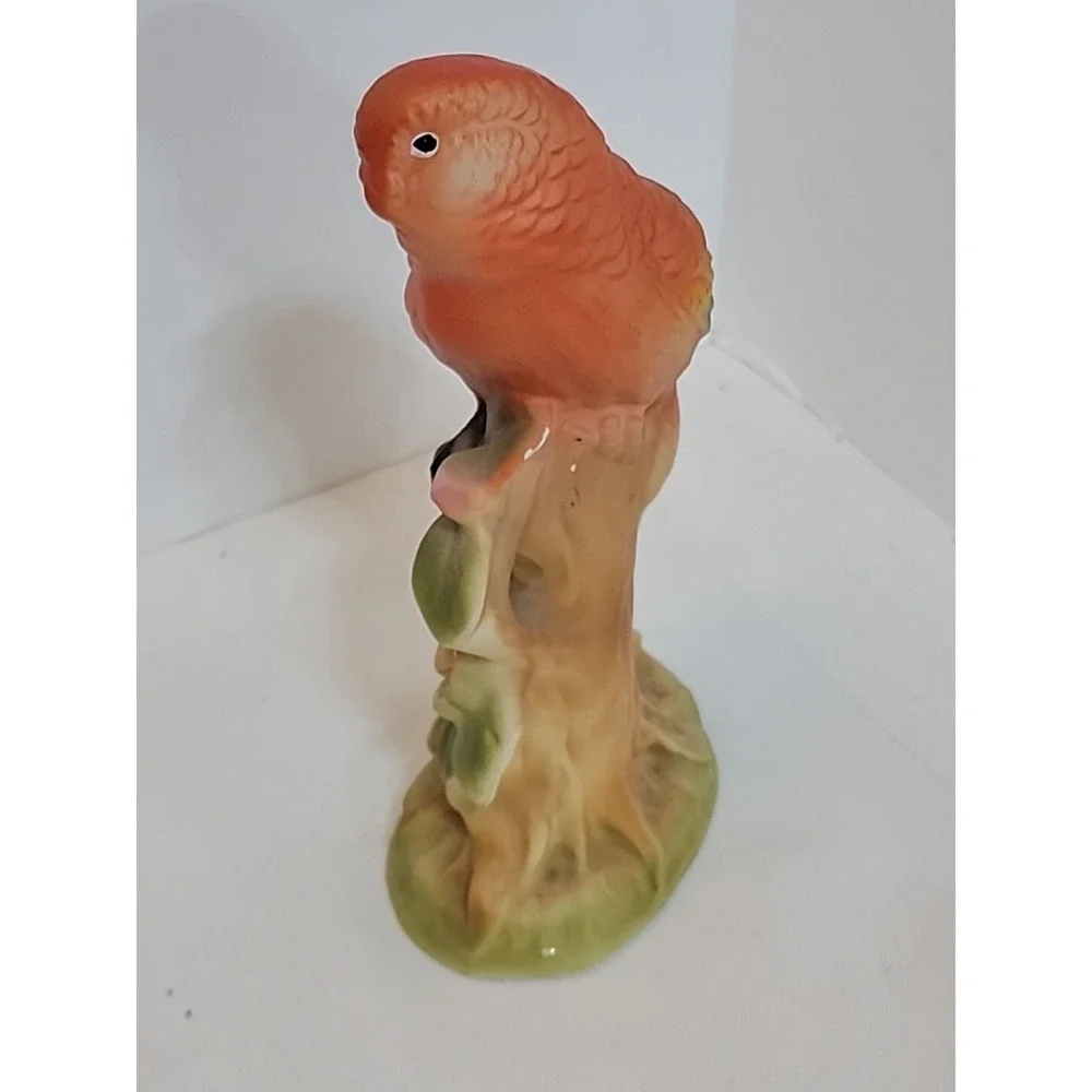 Vintage Ceramic Parrot Flowers Orange Made In Japan Mint Condition 5.25